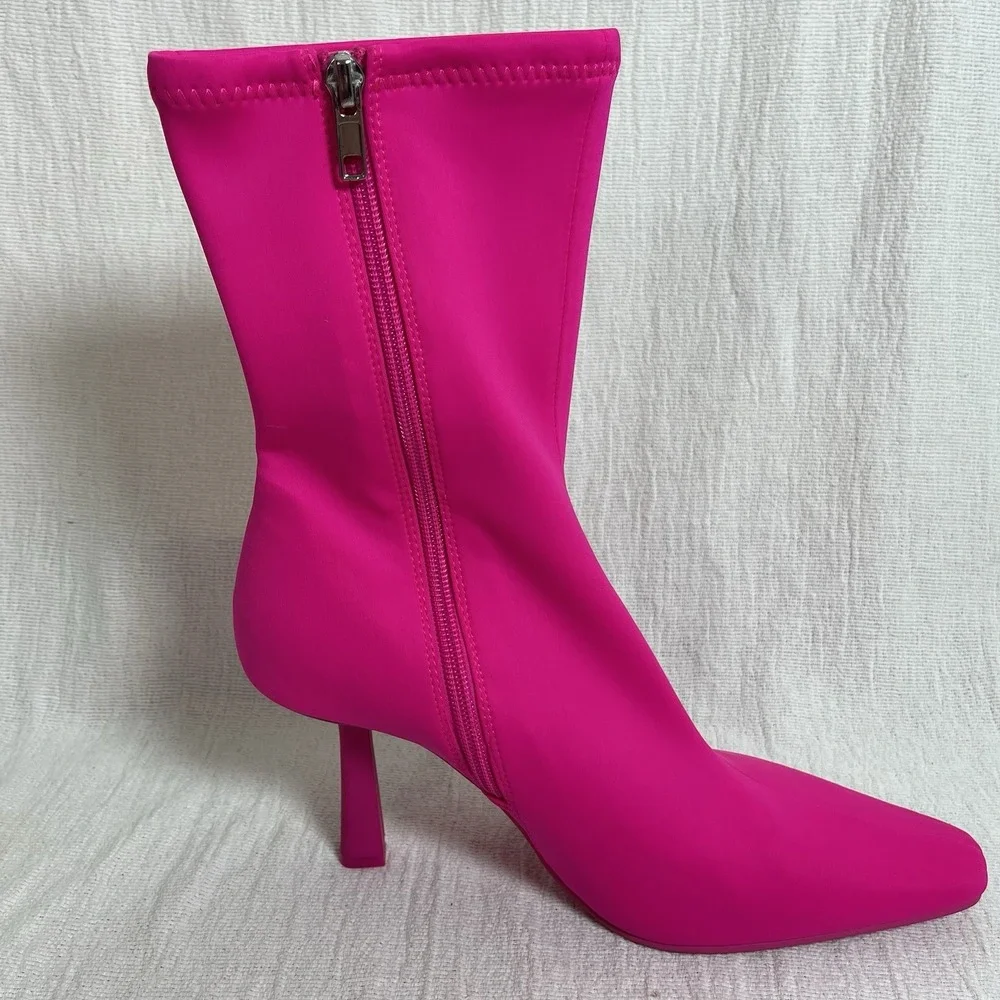 STEVE MADDEN Womens Pink Stretch Pointed Toe Zip-Up Booties 8.5 M Boots Mob Wife
